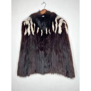 Vintage Saga Furs Fox Fur Coat Brown White Stripe Norway Blue Fox Wilsons Small